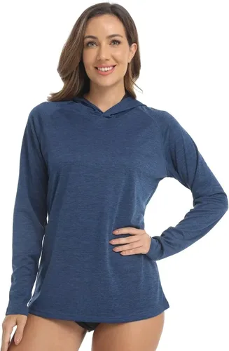 Vista 3 de KEFITEVD Camisas de manga larga para mujer, con protección solar UPF 50+, con capucha, para senderismo, campamento, pesca, correr