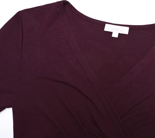 Vista 3 de Camisa de maternidad de manga larga con cuello en V cruzado, camiseta de lactancia cruzada