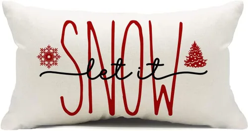 Vista 4 de Funda de Cojín para Decoraciones Navideñas Feliz Navidad, 18 x 18 Pulgadas Funda de Cojín con Frase Navideña Estilo Granja para Sofá Sillón