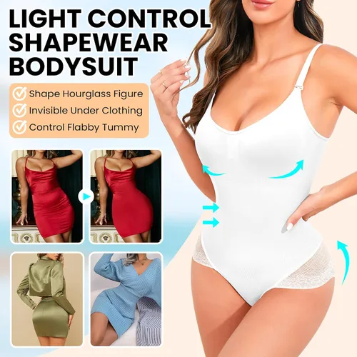 Vista 3 de Body moldeador de tanga para mujer, control de abdomen, busto abierto, moldeador de cuerpo, ropa interior más delgada, Blanco