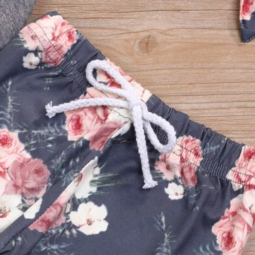 Vista 5 de YOUNGER TREE Ropa de bebé niña con capucha de manga larga con pantalones florales con diadema conjuntos de 3 piezas