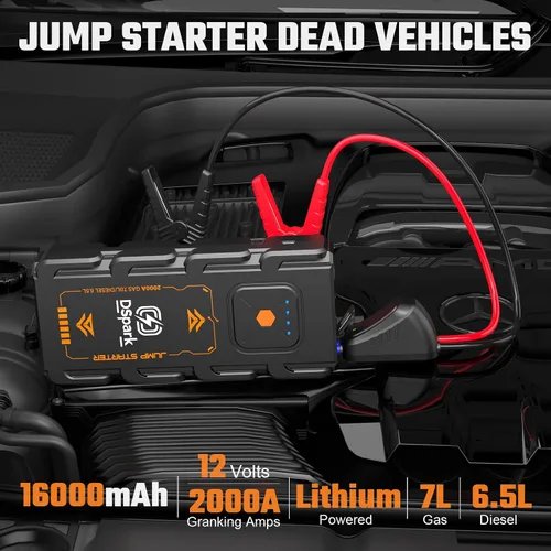 Vista 2 de Arrancador de coche compacto de 2000 A, ultra portátil y seguro para principiantes, para hasta 7.0 L de gasolina/6.5 L de diésel, caja de salto