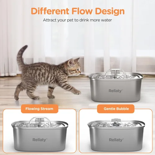 Vista 6 de Fuente de agua para gatos de acero inoxidable: fuente para mascotas de 3.2L/108 onzas, dispensador de agua para perros, suministros de alimentación