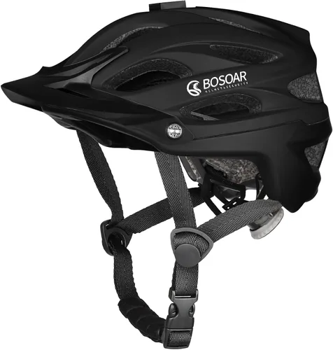 Vista 13 de Casco de bicicleta de montaña Bosoar, casco de ciclismo para adultos con soporte para cámara y visera desmontable para hombres, mujeres y jóvenes