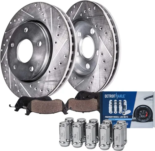 Vista 85 de Detroit Axle - Rotores de freno para Ford 2013-2019 Explorer Taurus Flex Lincoln MKT MKS, rotores de freno de disco ranurados perforados de repuesto