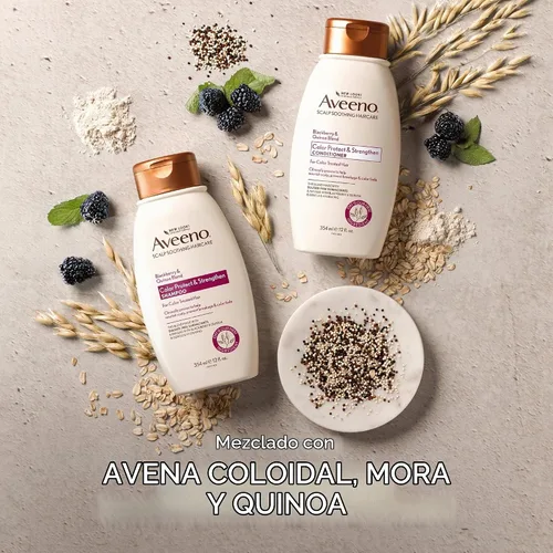 Vista 5 de Champú OGX Aveeno Color Protect Strengthen+ Moras y Quinoa, Fresco, 12 onzas líquidas