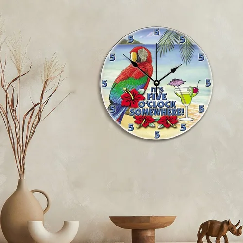 Vista 5 de ArogGeld Reloj tropical en algún lugar de madera, reloj de pared de madera, funciona con pilas, 12 pulgadas, sin tictac, moderno, para sala