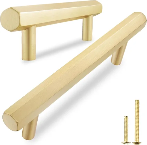 Vista 10 de QOGRISUN Paquete de 5 perillas de latón macizo para cajones hexagonales, manijas de un solo agujero, adecuadas para herrajes de cocina, baño, cómoda
