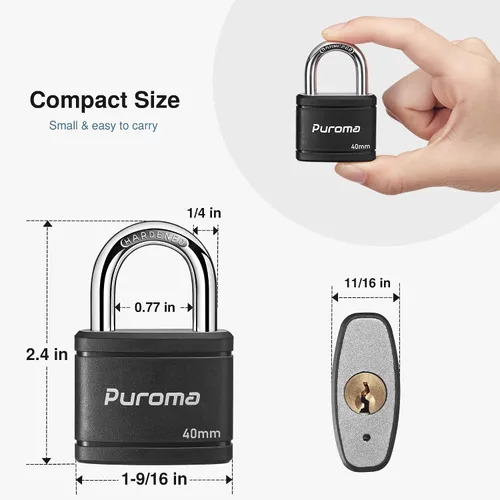 Vista 2 de Puroma Candado con llave con 2 llaves iguales, cerradura de casillero de 7/8 pulgadas, cerraduras de alta resistencia para puerta, cerrojo, caja