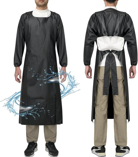 Vista 2 de ELEBOX Waterproof Apron with Long Sleeves, Safety Apron Work Uniform for Men & Women, Chemical Resistance Anti-Tear Apron Negro