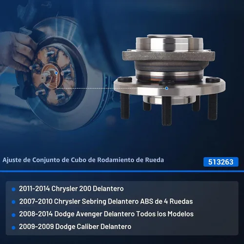 Vista 2 de Autoround 513263 Conjunto de buje y rodamiento de rueda delantera (codificador ABS) Compatible con Chrysler 200 2011-2014, Sebring/Cirrus 2007-2010
