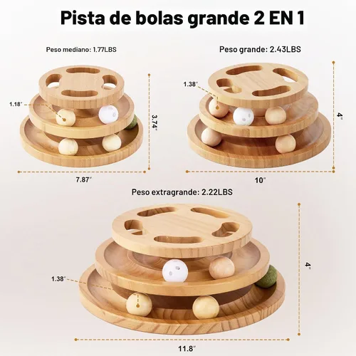 Vista 2 de ZOMISIA Juguete de Pista de Bola para Gatos con Rompecabezas en la Parte Superior y Campana DIY, Juguetes de Madera para Gatos de Interior, Torre