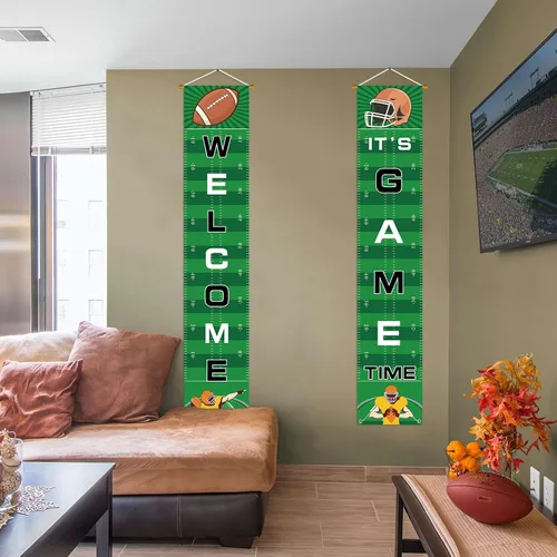 Vista 7 de Cartel de bienvenida para porche de fútbol, decoración de fiesta para el día del juego, deportes, puerta, casa, fiesta, suministros