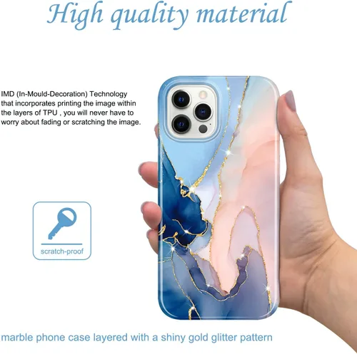 Vista 2 de JAHOLAN - Carcasa para iPhone 12 y iPhone 12 Pro, diseño de mármol transparente, carcasa de silicona de goma suave, carcasa de 6,1 pulgadas
