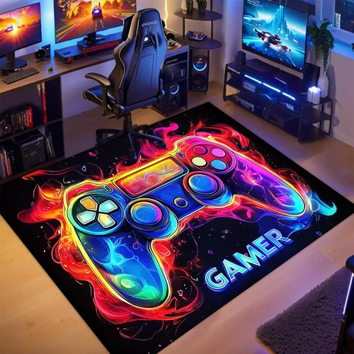 Vista 7 de Alfombra de juegos para habitación de niños - Alfombra de área amarilla temática de juegos para dormitorio de niños, decoración de habitación