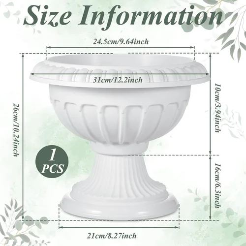 Vista 2 de Zhehao 1 maceta clásica de plástico para exteriores, 12 x 10 pulgadas, macetas tradicionales de pedestal para exteriores, jarrones blancos grandes