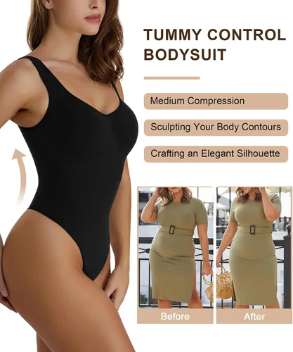 Vista 4 de SHAPERX Women's Shaping Mid-Thigh Bodysuit Tummy Control Shapewear Seamless Full Body Shaper