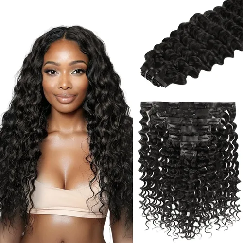 Vista 40 de Lashey Extensiones de cabello humano con clip, sin costuras, #1, color negro azabache, extensiones de cabello humano real, extensiones de cabello