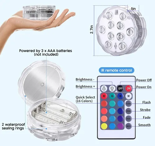 Vista 3 de Qoolife - Luz sumergible para piscina, luz de disco impermeable IP68