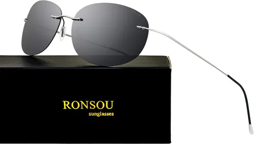 Vista 3 de RONSOU Gafas de sol polarizadas ultraligeras de titanio sin marco 1 lente gris marco gris