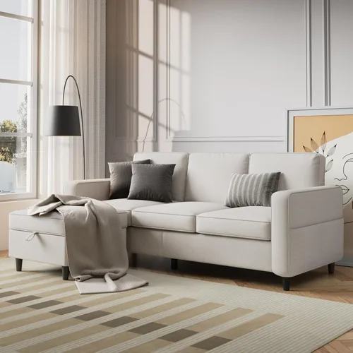 Vista 9 de Sofá modular de 78 pulgadas para sala de estar, sofá azul en forma de L con otomana de almacenamiento, asiento profundo, juego de sofá de tela