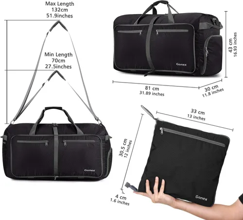 Vista 3 de Gonex Bolsa de viaje plegable grande de 40 L, 60 L, 80 L, 100 L, 150 L, con compartimento para zapatos, plegable, ligera, repelente al agua, bolsa