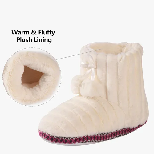 Vista 4 de Forfoot Pantuflas de invierno para mujer, cómodas pantuflas de forro polar para interiores y dormitorio, pantuflas de tobillo mullidas