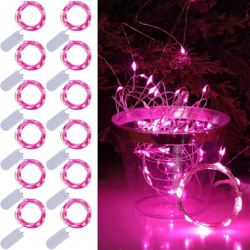 Vista 13 de WATERGLIDE Paquete de 12 luces de hadas que funcionan con pilas (incluidas), 20 miniluces LED de 7 pies, luces impermeables de alambre plateado