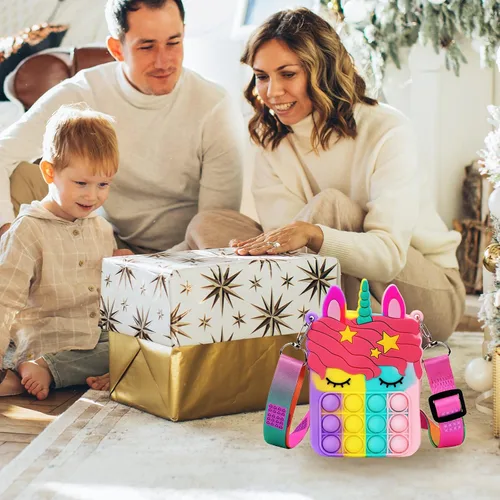 Vista 4 de Civan Pequeño Bolso para Reventar, Bolso de Unicornio para Niñas, Niños y Mujeres, Bolso Pop con Juguete de Unicornio Pop, Bolso de Hombro, Juguete