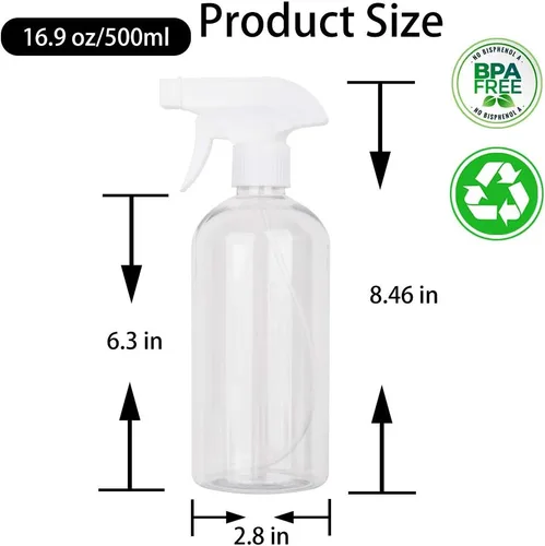 Vista 6 de UUJOLY Botella pulverizadora de plástico de 17 onzas, botellas de spray vacías, recipiente transparente recargable para agua, aceites esenciales