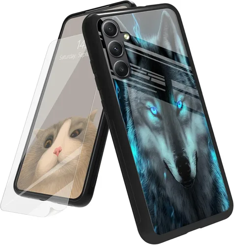 Vista 156 de Funda para Samsung Galaxy A12 5G con protector de pantalla, parte trasera de vidrio templado + TPU de silicona suave que absorbe los golpes
