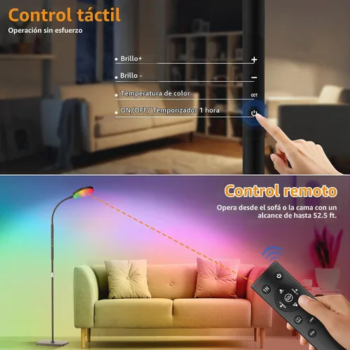 Vista 5 de Lámpara de pie PACOVY, lámparas de pie ajustables de altura para sala de estar dormitorio, lámpara de pie regulable de cuello de ganso súper