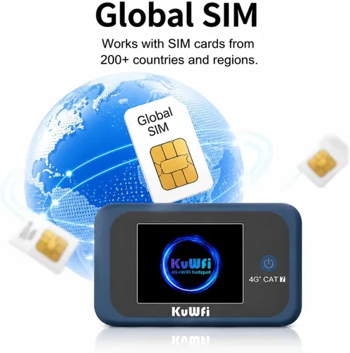 Vista 8 de KuWFi Hotspot WiFi portátil para exteriores, enrutador WiFi 4G LTE Cat7 con tarjeta SIM de datos de 2 GB (requiere itinerancia), batería de 3000