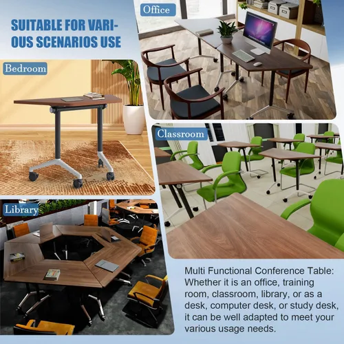 Vista 8 de 47.2" Folding Trapezoidal Conference Table with Wheels (4,Walnut)