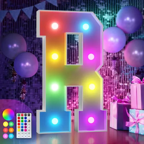 Vista 50 de Imprsv Letras coloridas de marquesina de 3 pies y letras grandes iluminadas RGB con control remoto, decoraciones de fiesta de cumpleaños Carta