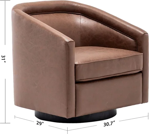 Vista 3 de Wovenbyrd Silla clásica Mid-Century giratoria de 360 grados, piel sintética marrón claro Marrón Oscuro Cuero (Dark Brown Faux Leather)