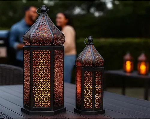 Vista 14 de VELA LANTERNS Farol Marroquí Grande Torre de Templo Lámpara Portavelas Decorativo para Decoraciones de Ramadán, Halloween, Colgante, Patio o Porche