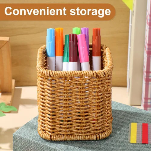Vista 6 de Yardwe Portalápices tejido de 4 pulgadas, caja de almacenamiento decorativa de papelería para organizador de escritorio de oficina y contenedor