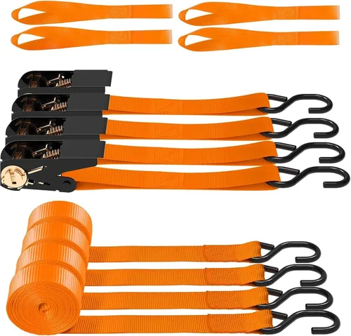 Vista 10 de AWELCRAFT Paquete de 4 correas de trinquete, correas de trinquete de 1 pulgada x 15 pies, resistencia a la rotura de 1500 libras con gancho en S, 4