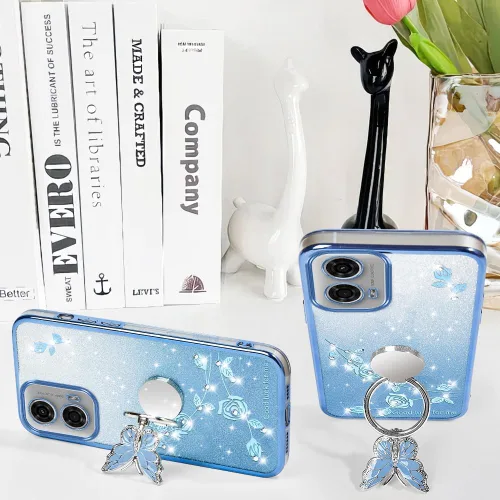 Vista 4 de Funda protectora para Motorola Moto G24, funda protectora de TPU con función atril y correa para Motorola G24 Power (azul)