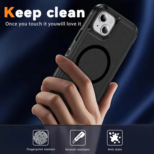 Vista 7 de Funda magnética para iPhone 13/iPhone 14 [compatible con Magsafe] [protector de pantalla de vidrio] [protección de grado militar de doble capa]