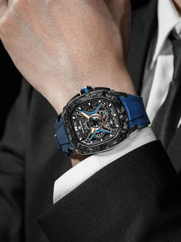 Vista 6 de TSAR BOMBA Relojes automáticos para hombre, reloj de pulsera mecánico de esqueleto de lujo para hombre, 164.0 ft, impermeable, a la moda, reloj
