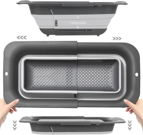Vista 9 de ROTTOGOON Colador plegable de 7 cuartos, colador expandible sobre el fregadero, colador ajustable de silicona para fregadero de cocina, cesta grande