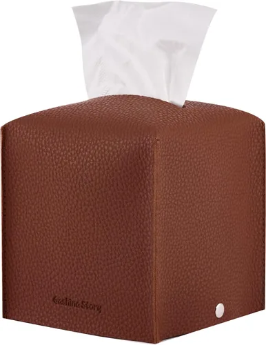 Vista 12 de Gashina Story Funda para caja de pañuelos que no se cae, soporte Kleenex de piel sintética de alta calidad, organizador decorativo cuadrado de 5 x 5