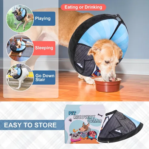 Vista 7 de BEAUTYZOO Alternativa al cono para perro después de la cirugía para perros grandes, medianos y pequeños, collar de cono inflable suave para perros