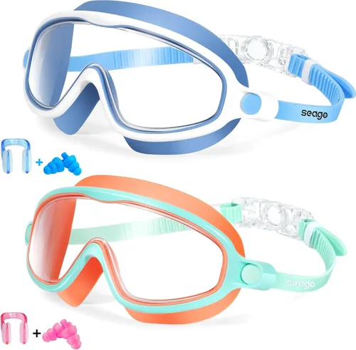 Vista 11 de Seago Paquete de 2 gafas de natación antivaho anti-UV de visión amplia para niños de 3 a 14 años