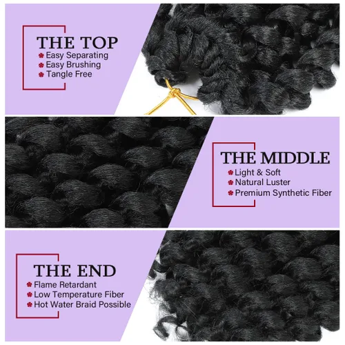 Vista 4 de Cabello Jamaicano de ganchillo para mujeres negras, 4 paquetes de 72 raíces, color negro natural, rizos de ganchillo corto preanudado