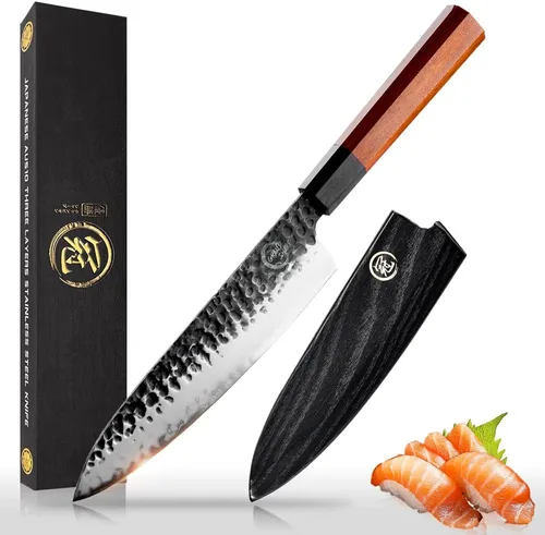 Vista 10 de GRAND SHARP Cuchillo de chef japonés Santoku de 5 pulgadas, cuchillo de cocina de acero inoxidable de alto carbono AUS10 de 3 capas, cuchillos