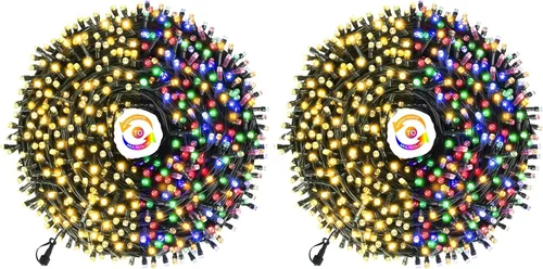Vista 7 de Chuya 300 luces LED para árbol de Navidad que cambian de color, blanco cálido a multicolor, enchufe de extremo a extremo, 9 modos, tira de luces