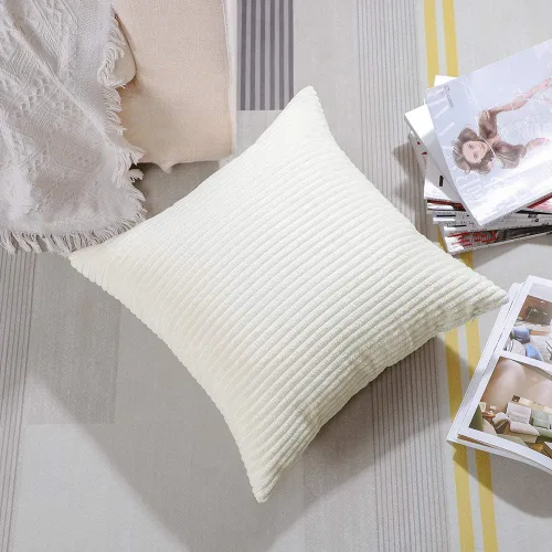 Vista 4 de Artscope Fundas de Almohada de Pana a Rayas Acogedoras Súper Suaves Decorativas Cuadradas Fundas de Cojín para Sofá Cama Dormitorio Decoración